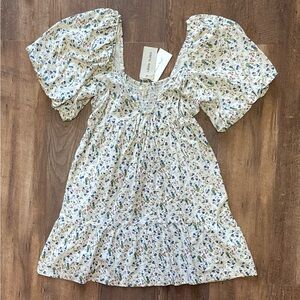 Sim & Sam NWY floral bubble sleeve ruffle dress linen blend size medium